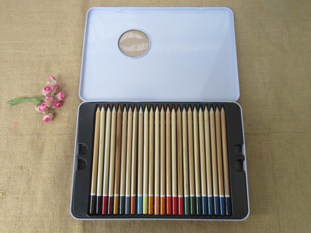 48 Colouring Pencil Set Art Supplies Metal Tin Case Sketch Draw - Click Image to Close