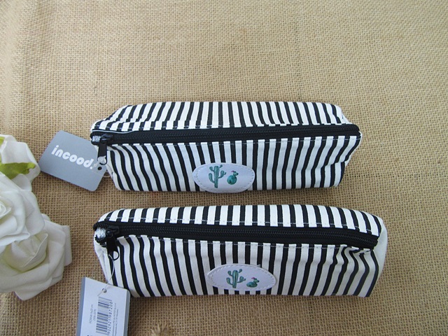 6Pcs Black and White Stripes Cactus Pencil Case Zipper Bag - Click Image to Close