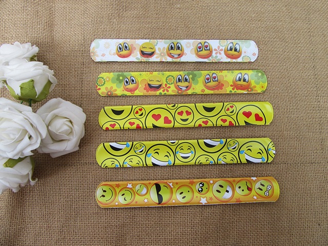 100 Smile Face Reflective Magic Ruler Slap Band Bracelets - Click Image to Close