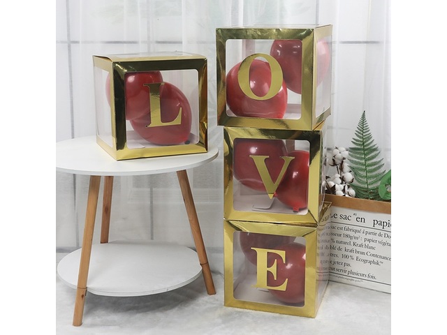 1Setx 4Pcs Golden Love Balloon Clear Box Party Wedding Decor