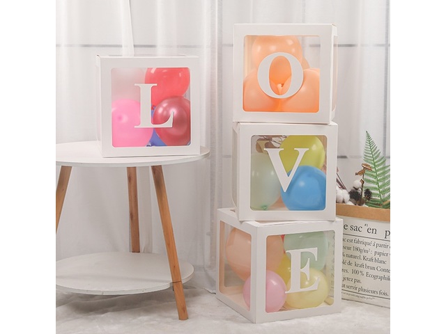 1Setx 4Pcs White Love Balloon Clear Box Party Wedding Decoration