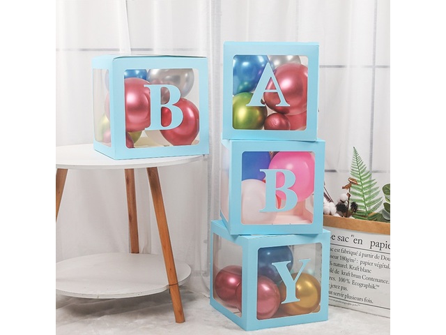 1Setx 4Pcs Blue BABY Balloon Clear Box Party Wedding Decoration 1Setx 4Pcs Blue BABY Balloon Clear Box Party Wedding Decoration