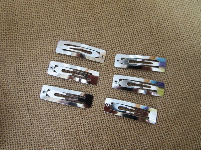 100Pcs Metal Hair Clips Base BB Snap Barrette Finding 50mm Long