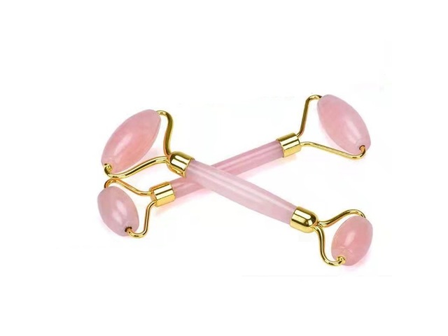4Pcs Facial Beauty Massage Tool Pink Rose Quartz Double Roller F