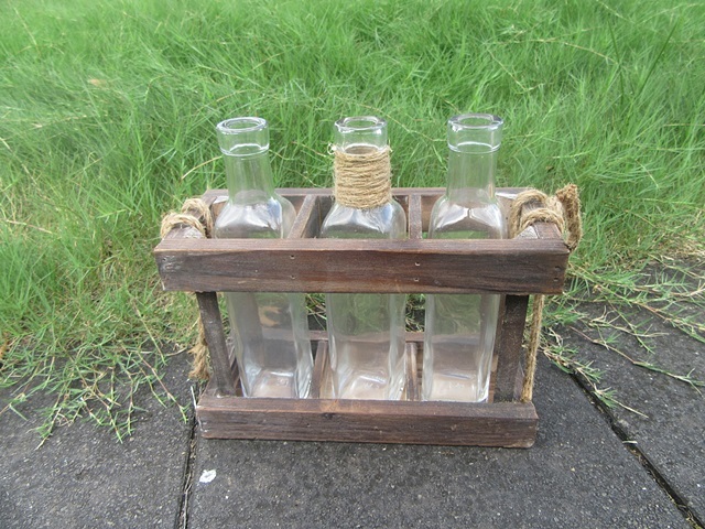 1Set x 3Pcs Planter Flower Desktop Glass Vase Bottle w/Holder