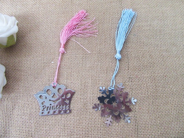 12Pcs Crown Princess Snowflakes Design Bookmark w/Tassel Party F - Click Image to Close