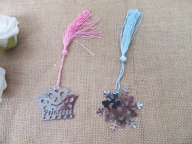 12Pcs Crown Princess Snowflakes Design Bookmark w/Tassel Party F 12Pcs Crown Princess Snowflakes Design Bookmark w/Tassel Party F