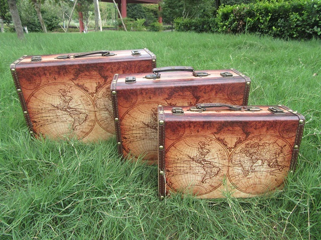 1Set 3in1 Vintage Suitcase Cabinet Organiser - Map Design 1Set 3in1 Vintage Suitcase Cabinet Organiser - Map Design