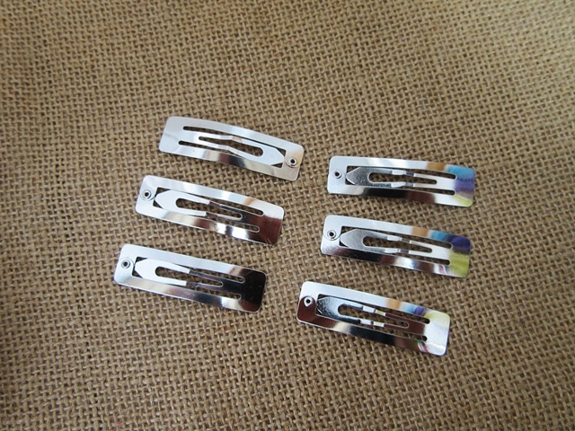 100Pcs Metal Hair Clips Base BB Snap Barrette Finding 50mm Long - Click Image to Close