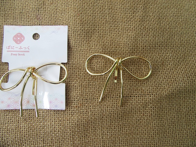 6Pcs HQ Gold Plated Ribbon Design Elegant Ponytail Hook Hair Acc - Click Image to Close