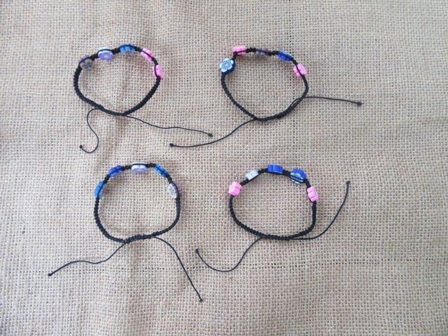 20Pcs Kids Flower Polymer Clay Beads Drawstrings Bracelet Assort - Click Image to Close