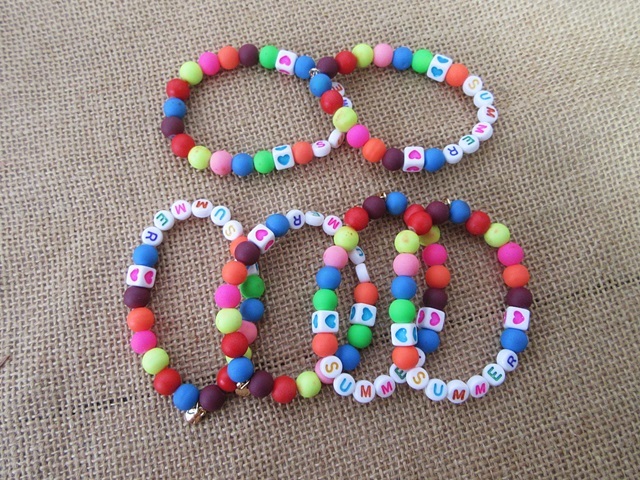 12Pcs Kids Summer Beaded Bracelets Elastic Bracelets - Click Image to Close