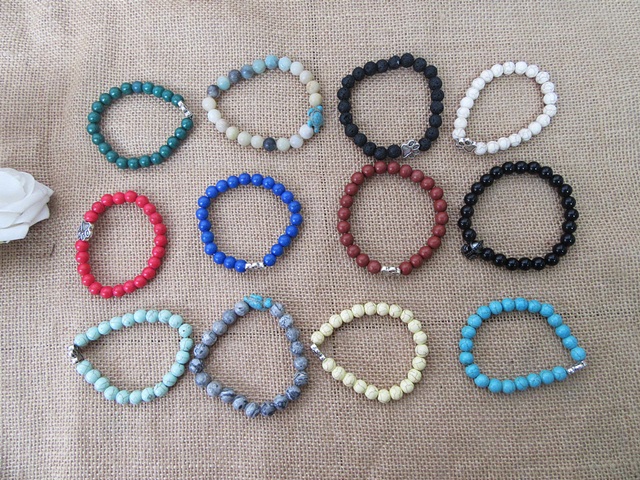 12Pcs Round Beads Stone Elastic Bracelet Fashion Jewellery - Click Image to Close