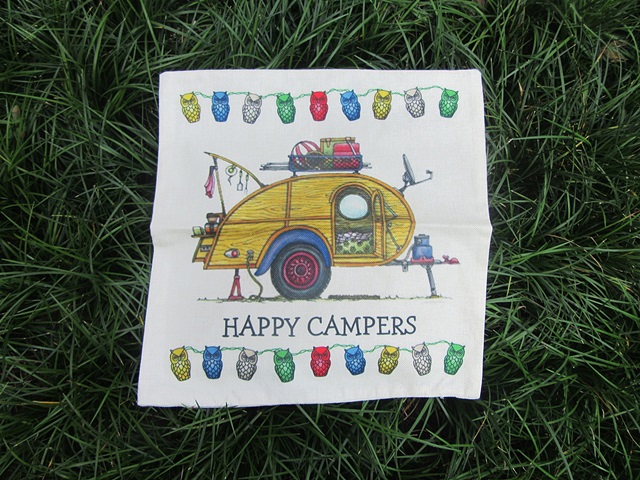 1Pair (2Pcs) Happy Campers Cushion Covers Throw Pillow Cases - Click Image to Close