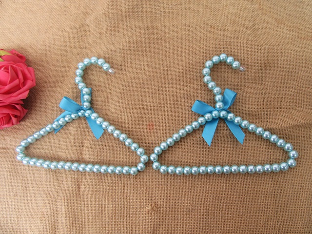6Pcs Blue Pearl Beaded Clothes Coat Trousers Hanger for Kids - Click Image to Close
