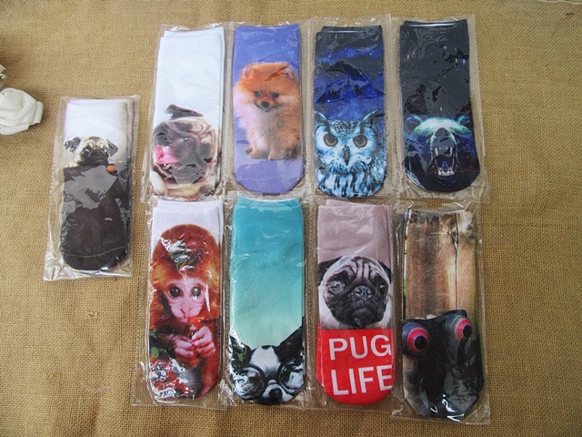 12Pairs Animal Print Low Cut Cotton Ankle Socks Hosiery Assorted - Click Image to Close