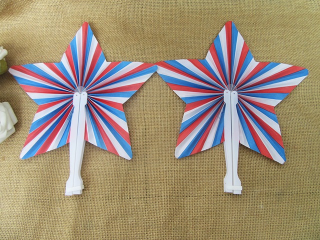 5Packs x 12Pcs Folding Oriental Star Shape Hand Paper Fans Party - Click Image to Close