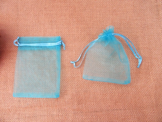 100 Light Blue Drawstring Jewelry Gift Pouches 12x9cm