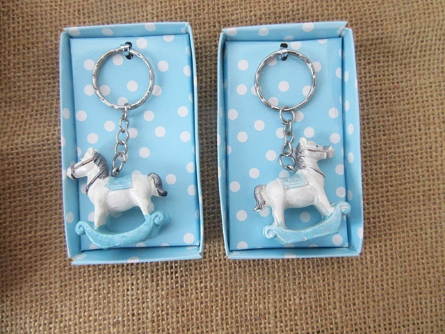 12Pcs White Blue Rocking Horse Charm Babyshower Party Favour Gif - Click Image to Close