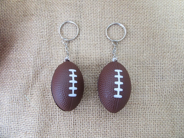 40Pcs Anti-Stress PU Foam Rugby Soccer Ball Key Rings BROWN