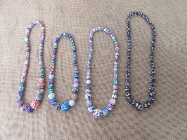 10Pcs Polymer Round Beads Elastic Necklace Fashion Jewellery Var - Click Image to Close