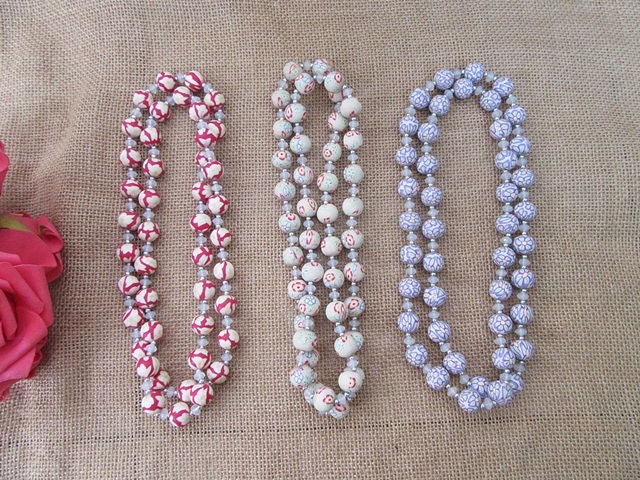 6Pcs Polymer Beads Long Necklace Fashion Jewellery - NO Clasp 6Pcs Polymer Beads Long Necklace Fashion Jewellery - NO Clasp