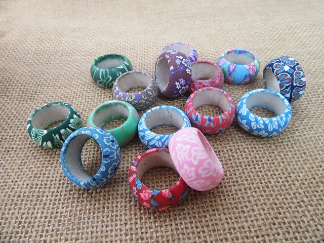 50Pcs Beautiful Polymer Clay Rings 25mm Inner Dia Wholesale - Click Image to Close