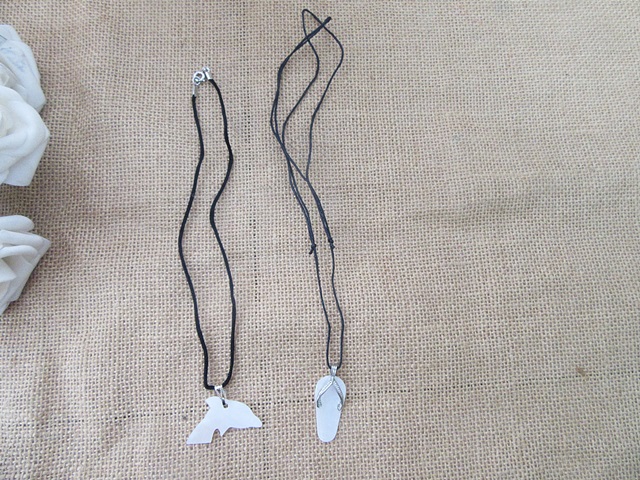 12Pcs Handmade White Shell Charm Pendant Necklace with Black Cor - Click Image to Close