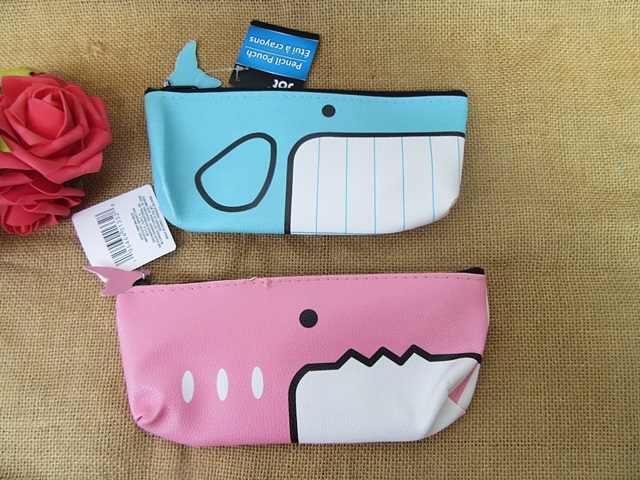 6Pcs PU Leather Kids Cute Pencil Case Zipper Bag Shark Design - Click Image to Close