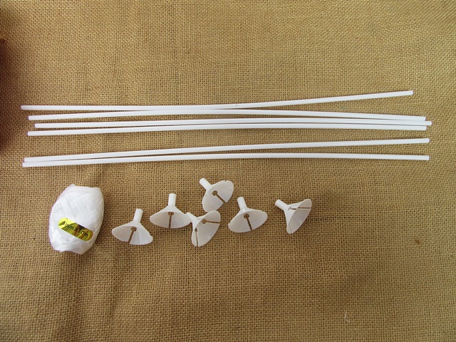 24Packs x 6Sets White Plastic Balloon Sticks Holders with Ribbon - Click Image to Close