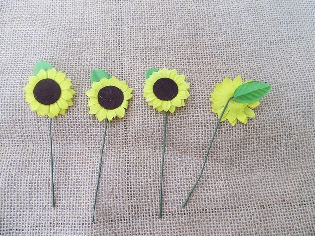 100Pcs Artificial Long Stem SunFlower Plant Craft Scrapbooking - Click Image to Close