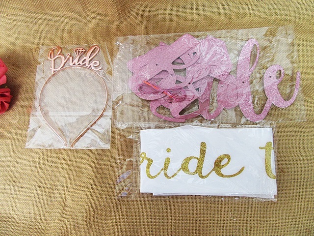 3Sets Bridal Kit Head Piece Veil Sash Anniversary Bridal Shower