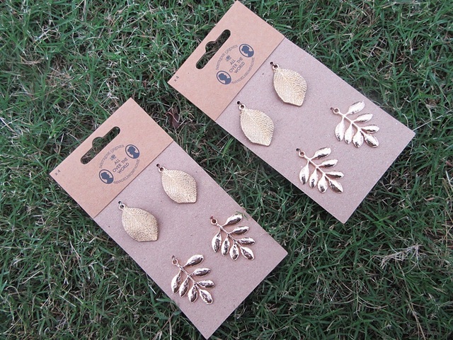 12Sheets x 4Pcs Ivy Leaf Golden Pendant Charms DIY Earring