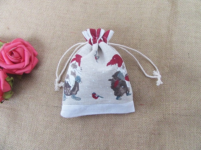 12Pcs Christmas Theme Hemp Drawstring Jewelry Gift Pouches 17x12
