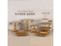 1Set 6Pcs Vintage Crystal Golden Dessert Cake Stand Display Rack