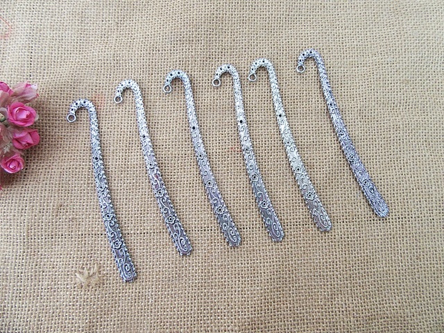 (image for) 20Pcs Tibetan Silver Color Flower Carved Hook Metal Bookmarks
