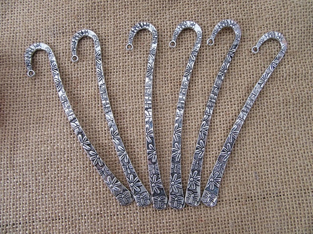 20Pcs Tibetan Silver Butterfly Flower Carved Hook Metal Bookmark