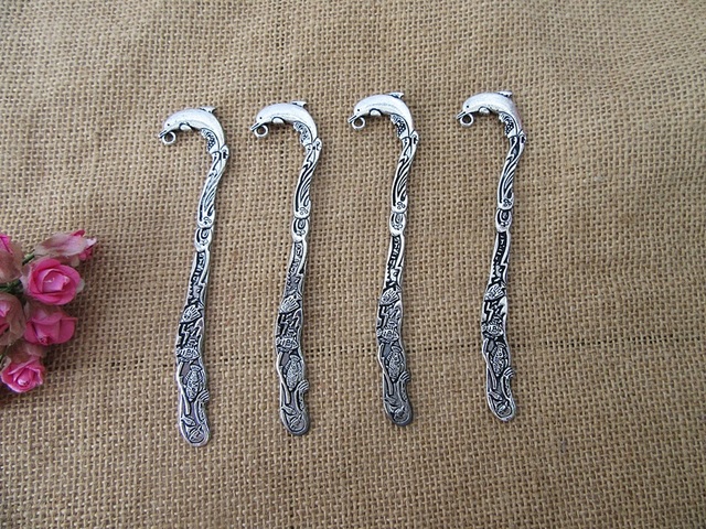 20Pcs New Tibetan Silver Color Dolphin Hook Metal Bookmarks