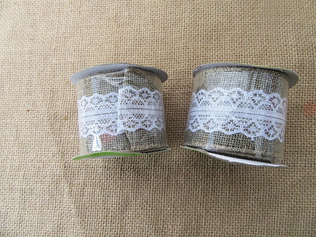 6Rolls Lace Hemp Burlap Ribbon Craft Gift Package 50mm Wide