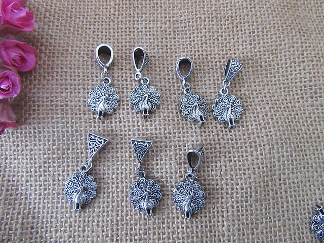 100Pcs Peacock Beads Charms Pendants Fit European Bracelet