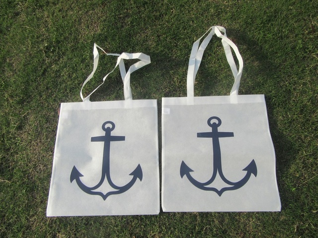 12Pcs New Non-woven White Anchor Shopping Bag Tote Bag