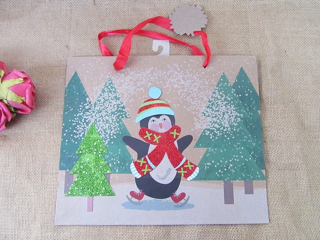 6Pcs Kraft Paper Christmas Seasons Greeting Bags Gift Shopping