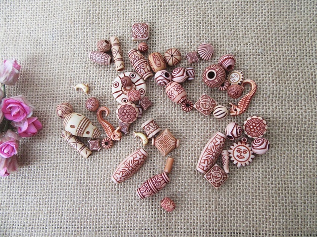250g Tribal Pattern Beads Acrylic Assorted Bead Boho DIY Craft