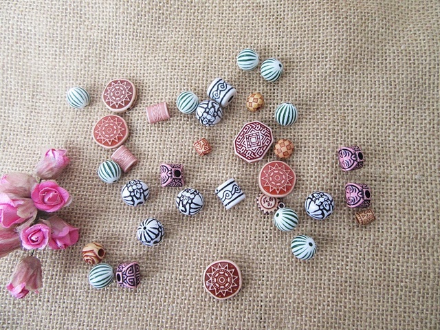 250g Tribal Pattern Beads Acrylic Bead Boho DIY Craft Mixed