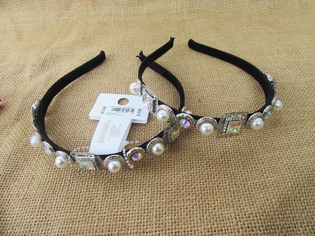 6Pcs Fashion Black Beaded Headbands Hair Band Hair Loop 10mm