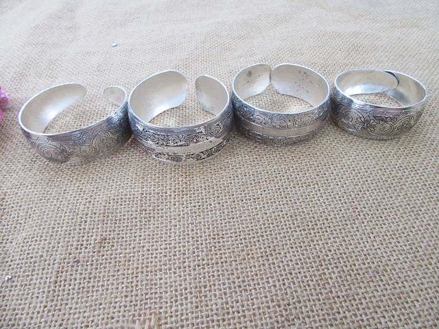 6Pcs Wide Tibetan Silver Bangle Bracelets Flower Design Jeweller