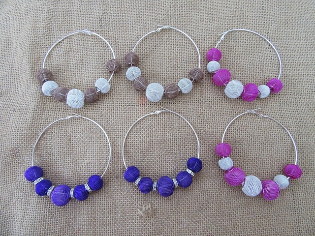 5Pairs Big Hoop Beaded Earrings Jewellery Fashion Trend Mixed