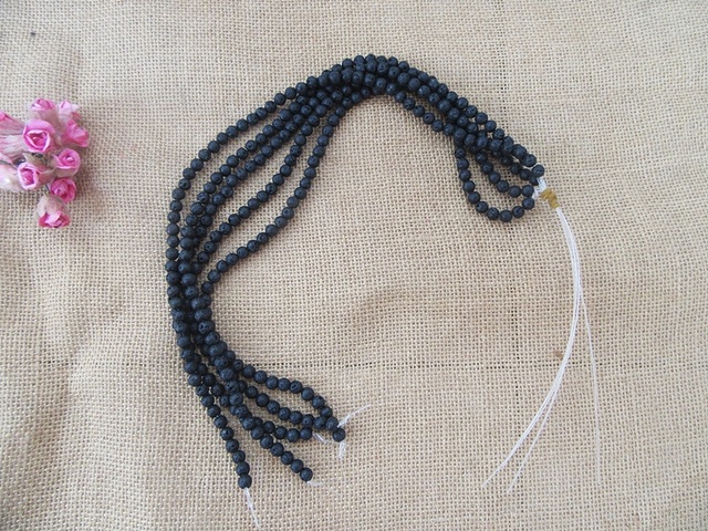 5String x 61Pcs Black Round Lava Stone Beads Jewelry Making 6mm