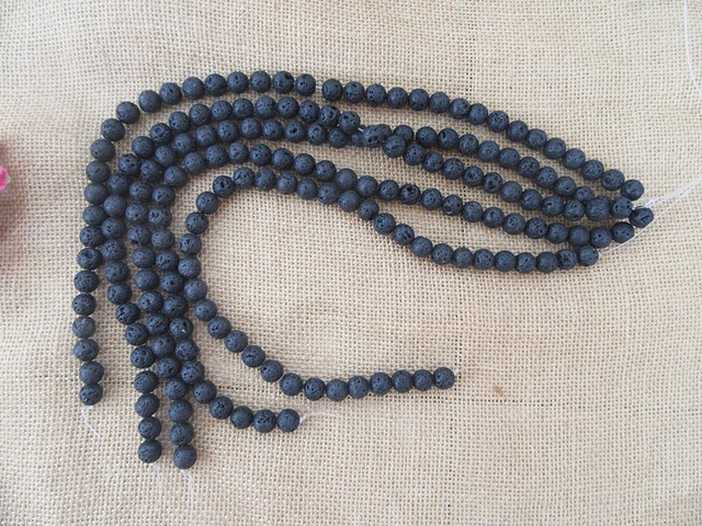 5String x 37Pcs Black Round Lava Stone Beads Jewelry Making 10mm