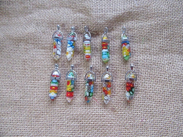 10X Flower Inside Pendant Hexagon Prism Beads Charms